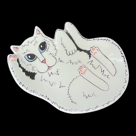 Cats by Nina Lyman White Blue Eyes Cat Kitty Trinket Tray Soap Dish Spoon Rest - Picture 6 of 6